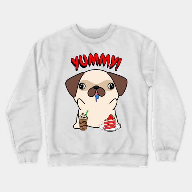 Cute Pug is having coffee and cake Crewneck Sweatshirt by Pet Station